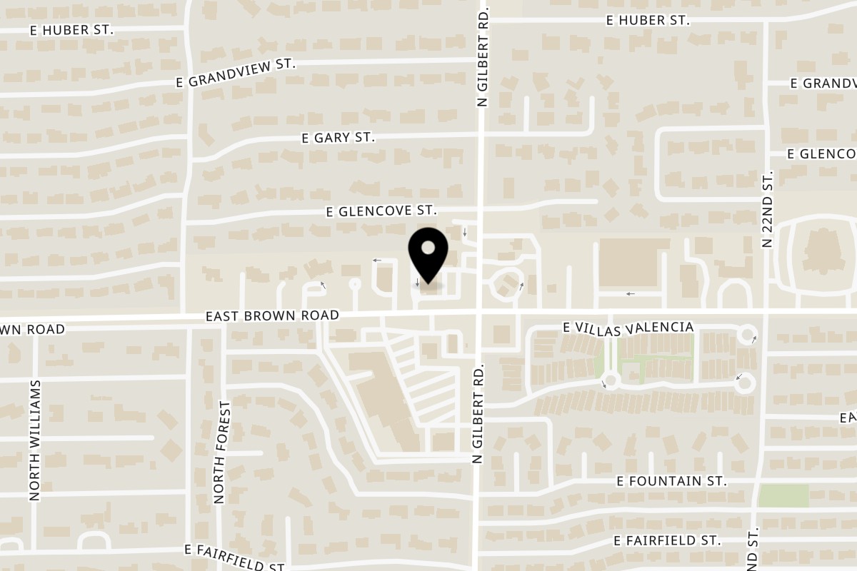 Map showing the location of Matty G's Steakburgers Mesa on 1958 E Brown Rd in Mesa